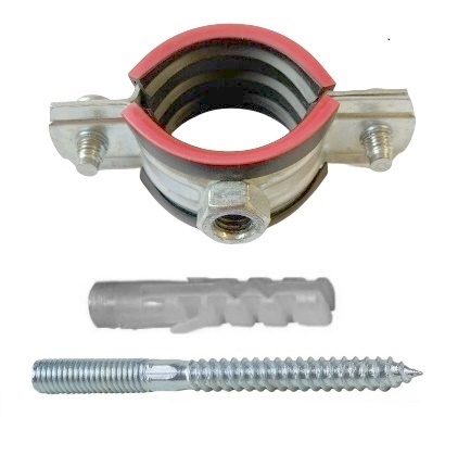 Хомут трубный сталь оц с резин прокл 1/2" (Дн 20-24) ±2мм М8 в/к винт-шуруп, дюбель  (1 шт.) МС